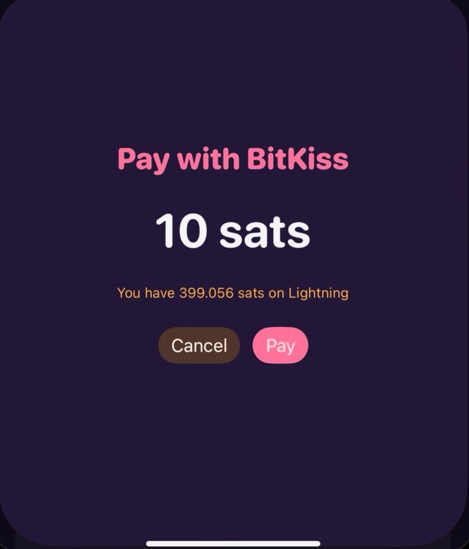 Pay with BitKiss: 10 sats, Cancel or Pay